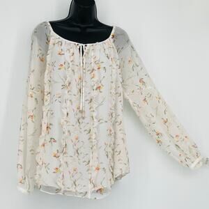 White House Black Market White Floral Peasant Blouse in White/Pink Size 10